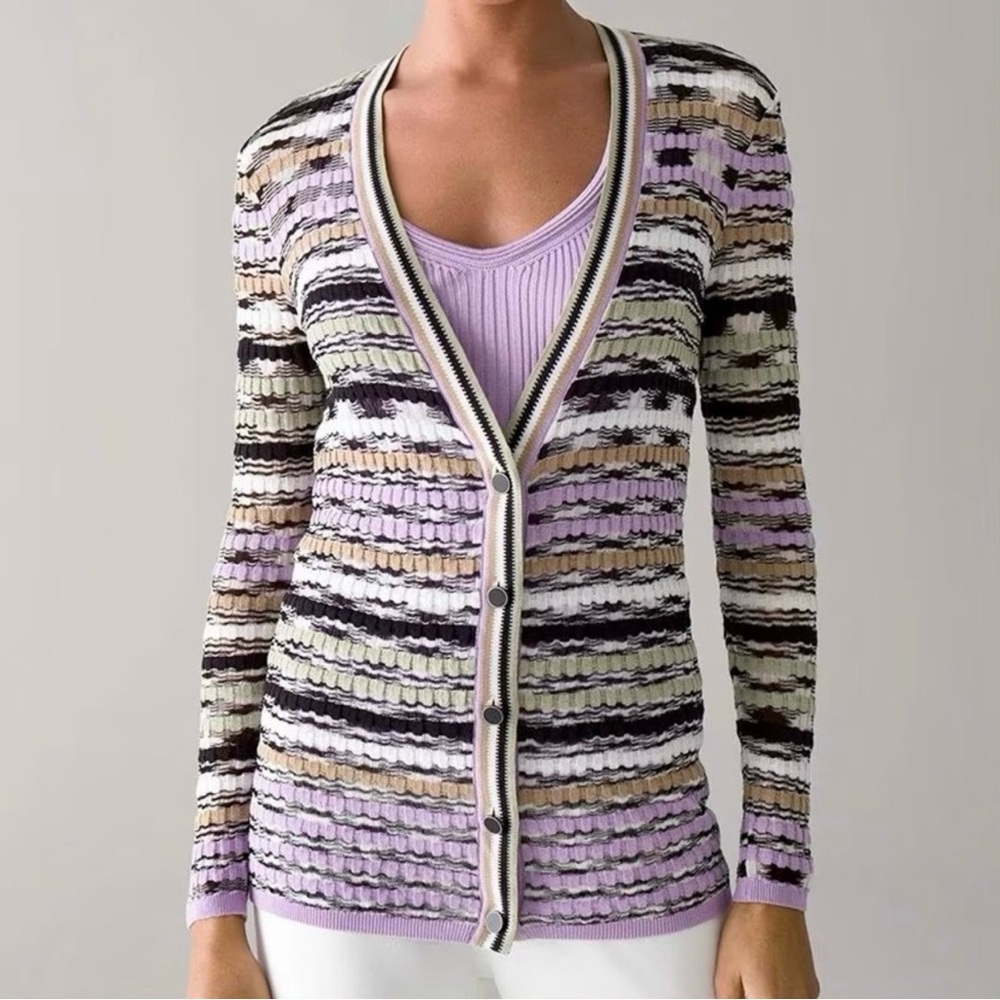 White House Black Market Multi-Stripe Burnout Cardigan Sweater.